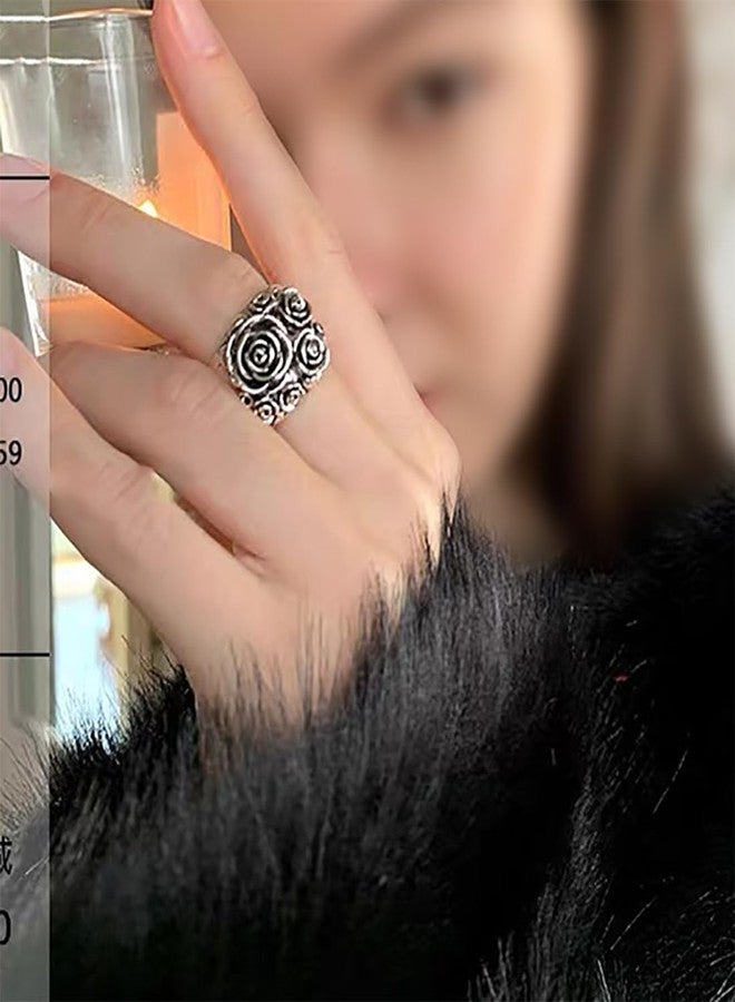 Ecooon 2pcs Vintage rose ring pack for women, 3D 925 Sterling Silver flower ring Promise Statement wedding anniversary Cocktail Party Chunky band Ring Jewelry - Image 4